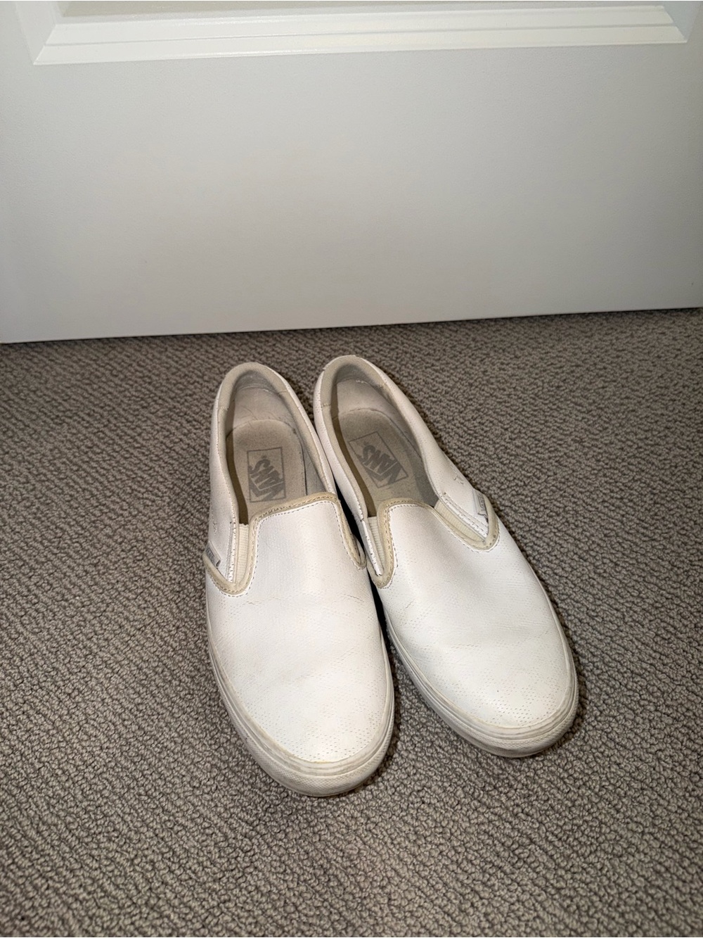 Vans Classic Slip-On Sneakers in White Leather